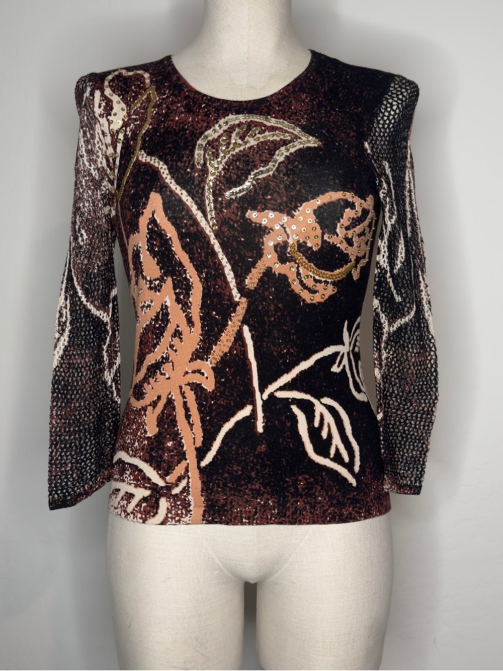 Floral Pattern Long-Sleeve Mesh Sleeves